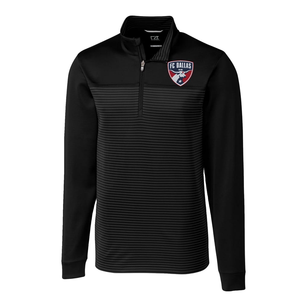  FC Dallas Cutter & Buck Big & Tall Traverse Stretch Eco Stripe Quarter-Zip Pullover - Black
